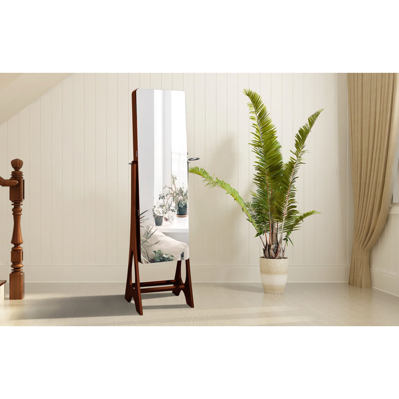 Ebern Designs Denise Brown Free Standing Jewelry Armoire with Mirror